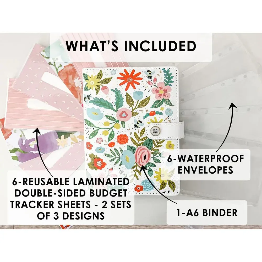 A6 Budget Binder, Cash Envelopes, Reusable Tracker Sheets, Money Binder